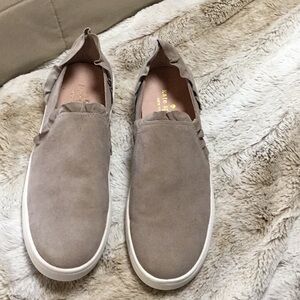 kate spade taupe slip-on ruffle sneakers